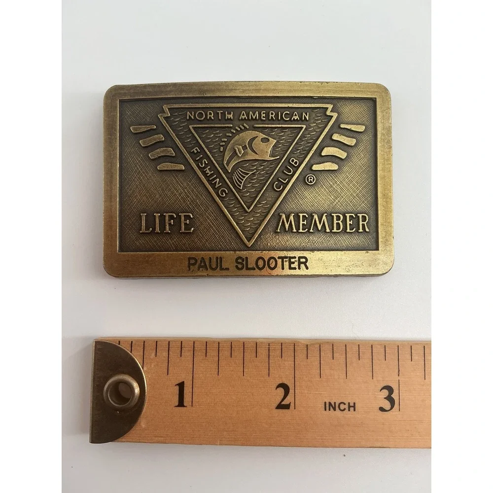 North American Fishing Club NAFC Life Member Brass Belt Buckle Paul Slooter
